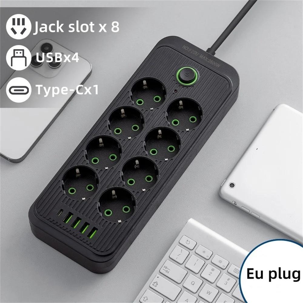 2m elektrický prodlužovací kabel s konektorem EU, zásuvky 4 USB 1 typ C, rychlé nabíjení, síťový filtr, adaptér, prodlužovací kabel s vícenásobnou zásuvkou