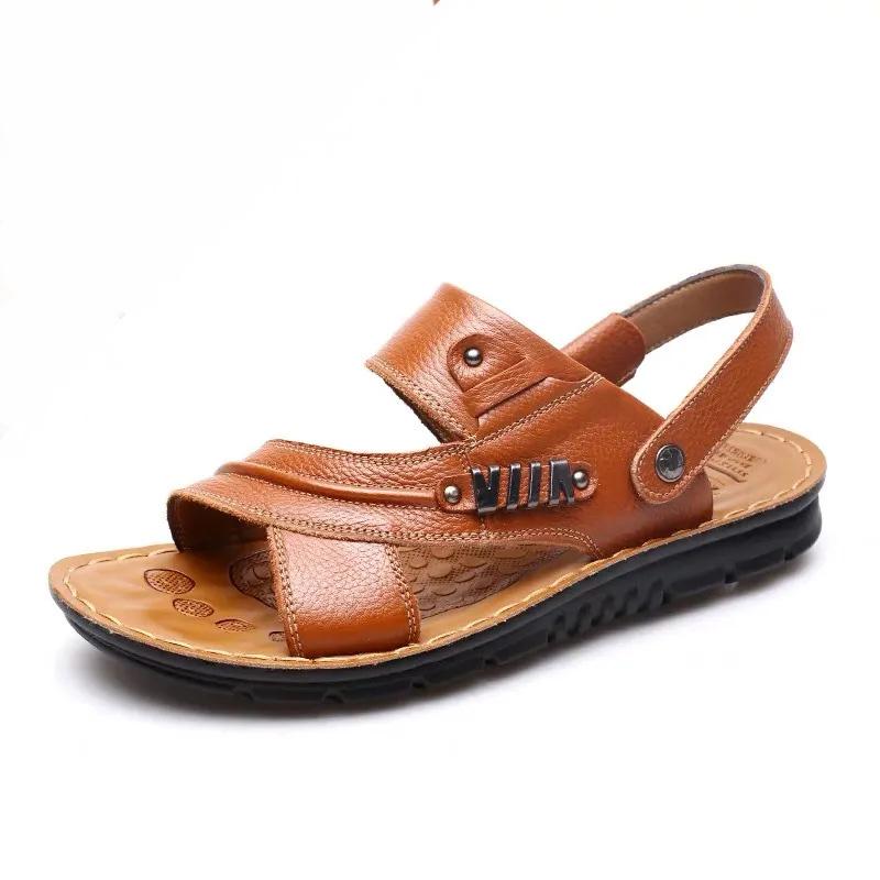 Men's Sandals 2025 Summer New Non-slip Genuine Leather Sandals Soft Slippers Zapatos Flat For Mens Casual Shoes Sandalias Hombre