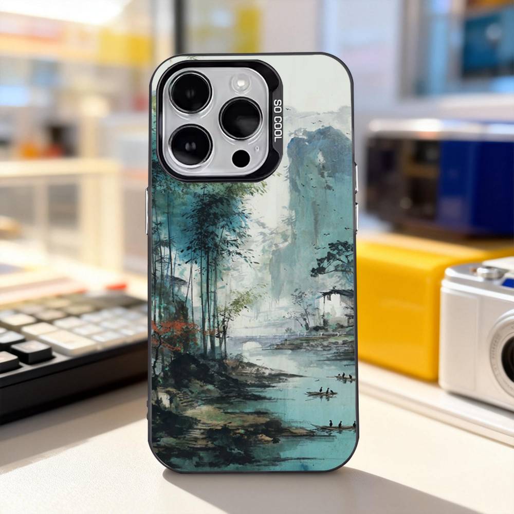 Painting Chinese Style Bamboo Phone Case For iPhone 17,16,15,14,13,12,11,Pro,XS,Max,Plus,Mini,SE4,E IMD Matte Black