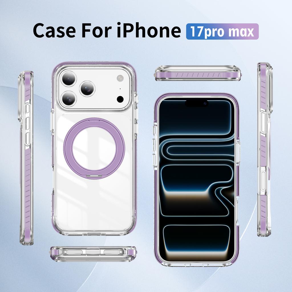 Fashion Transparent Magnetic Phone Case For iPhone 17 Air 16 15 14 Plus 13 Pro Max 360 Ring Stand For MagSafe Shockproof Cover