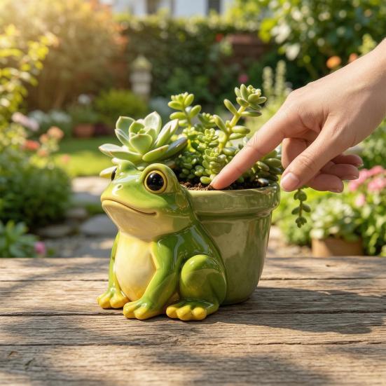 Frog Flowerpot, Decorative Resin Frog Planter, Fade-Resistant Herb Pot Garden Accent, for Home Decoration