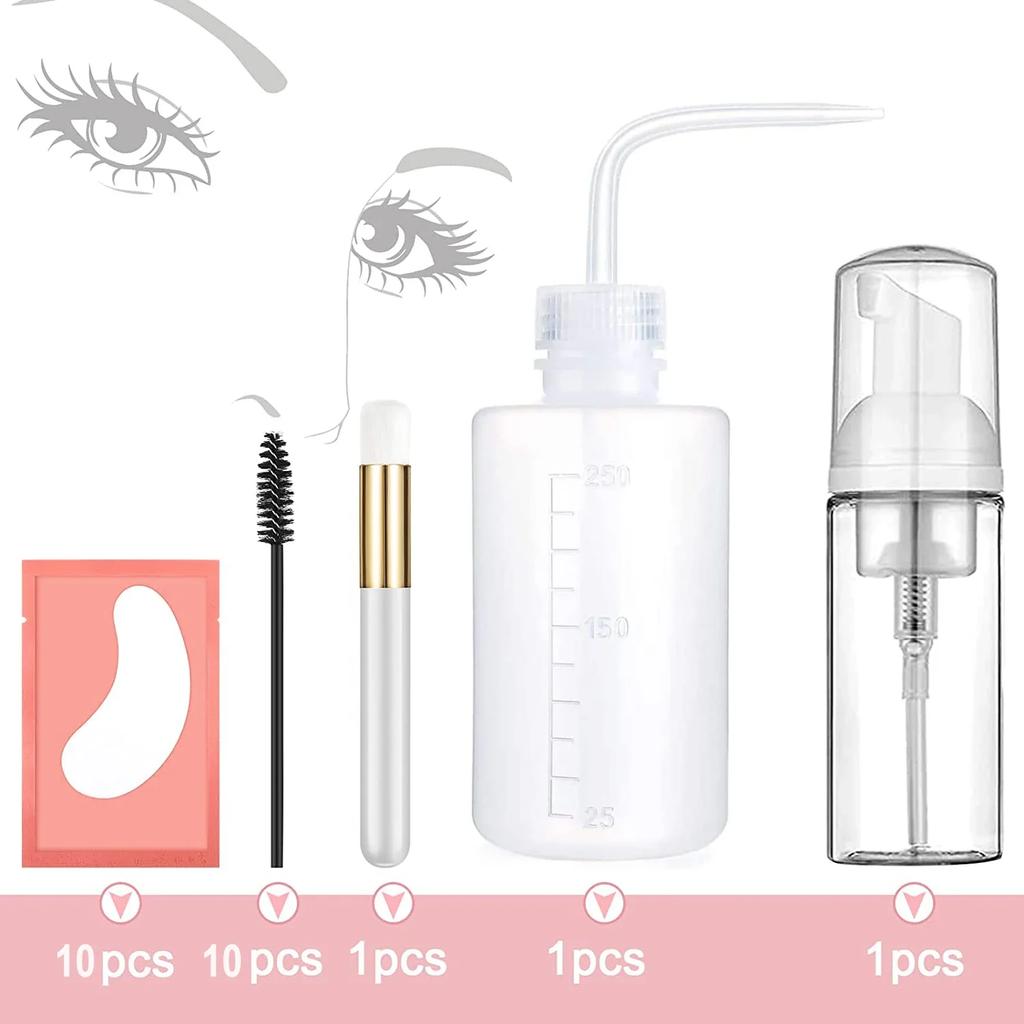 Eyelash Extension Cleaning Kit Lash Shampoo Brush Soap Foam Washing Bottle Mascara Wands Eyelash Gel Pads for Salon Supplies