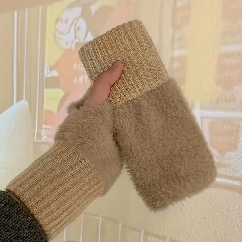 1PAIR Plush Fingerless Gloves, Warm and Windproof Multi-functional Wrist Guards, Suitable for Office and Study Use, Unisex