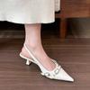 Fashion Luxury Brand Designer Women Sandals Fashion Pointed Toe Buckle Strap Metal High Heeled Kitten Heel Elegant Single Shoes Female