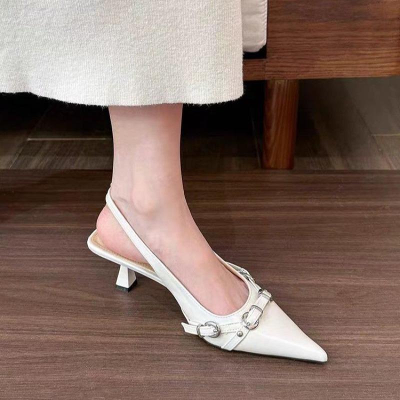 Fashion Luxury Brand Designer Women Sandals Fashion Pointed Toe Buckle Strap Metal High Heeled Kitten Heel Elegant Single Shoes Female