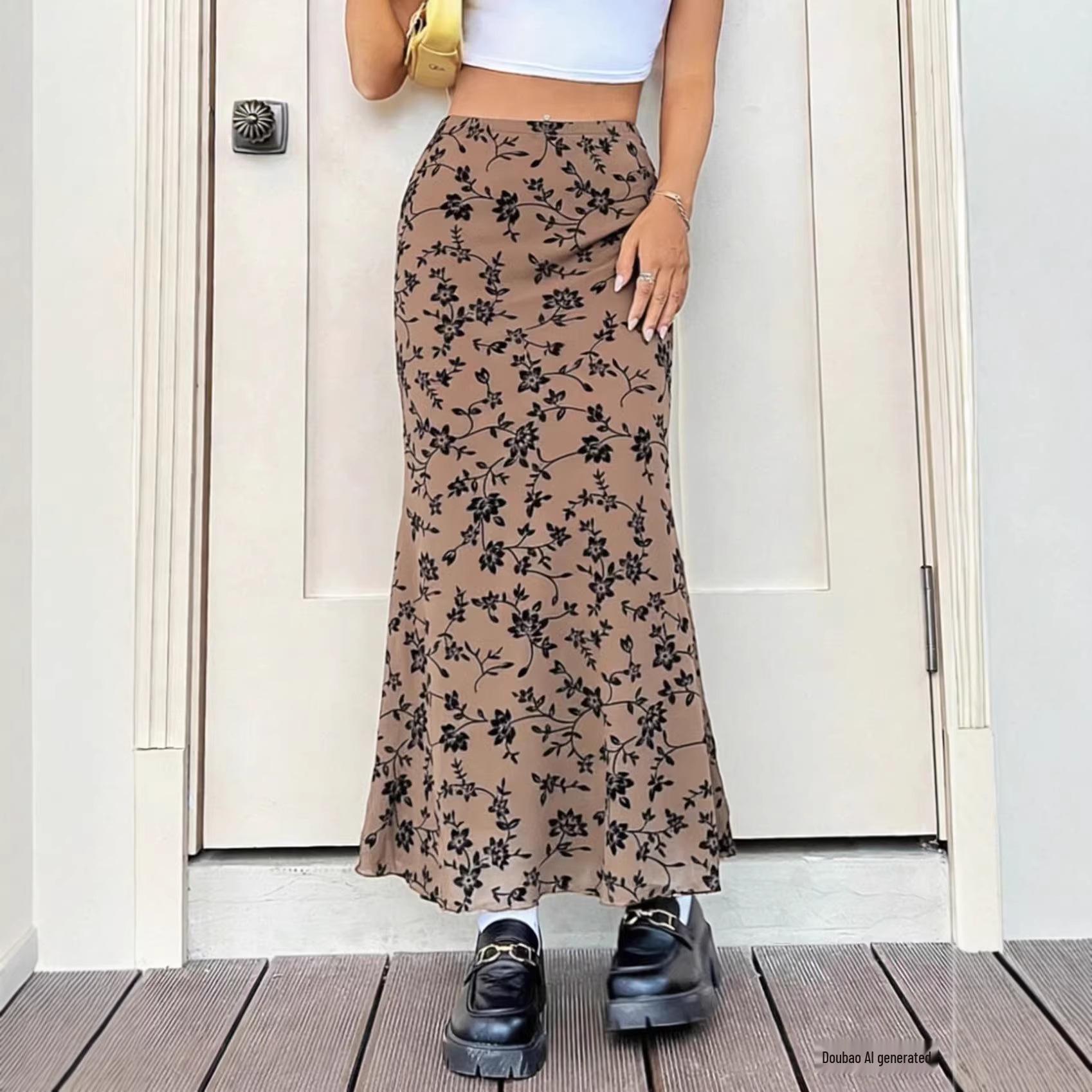 

2025 Floral Ruffle Fishtail Mesh Skirt M темно-зелений колір