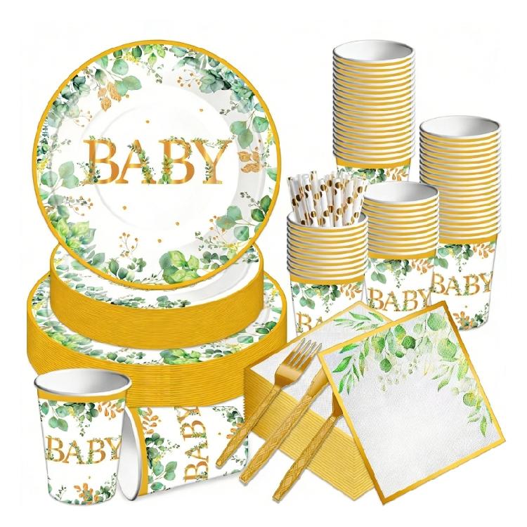 

Elegant Green And Gold Party Decoration Set Durable Cardstock Materials For Fun Get Togethers 1