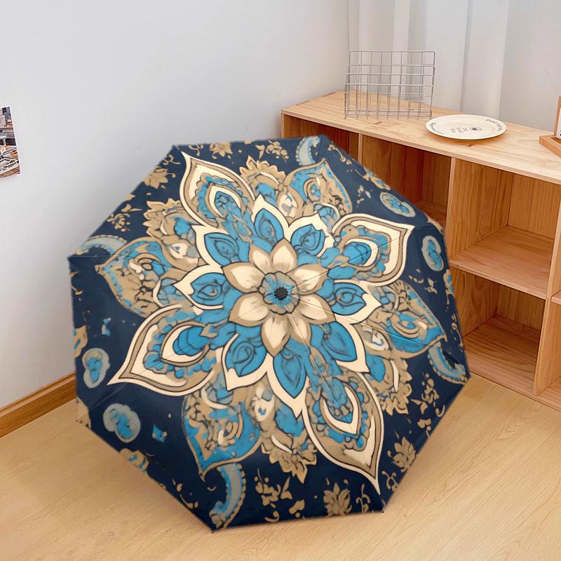 1 PC Automatic Folding Umbrella - Retro flowers Pattern, Portable & Foldable Design with 8 Ribs, Christmas Birthday Gifts