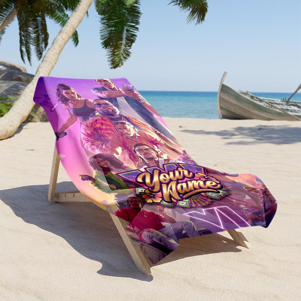 Grand Theft Auto Customizable Name Beach Towel Super Soft & Absorbent Suitable for Swimming Gym Camping Yoga Vacation