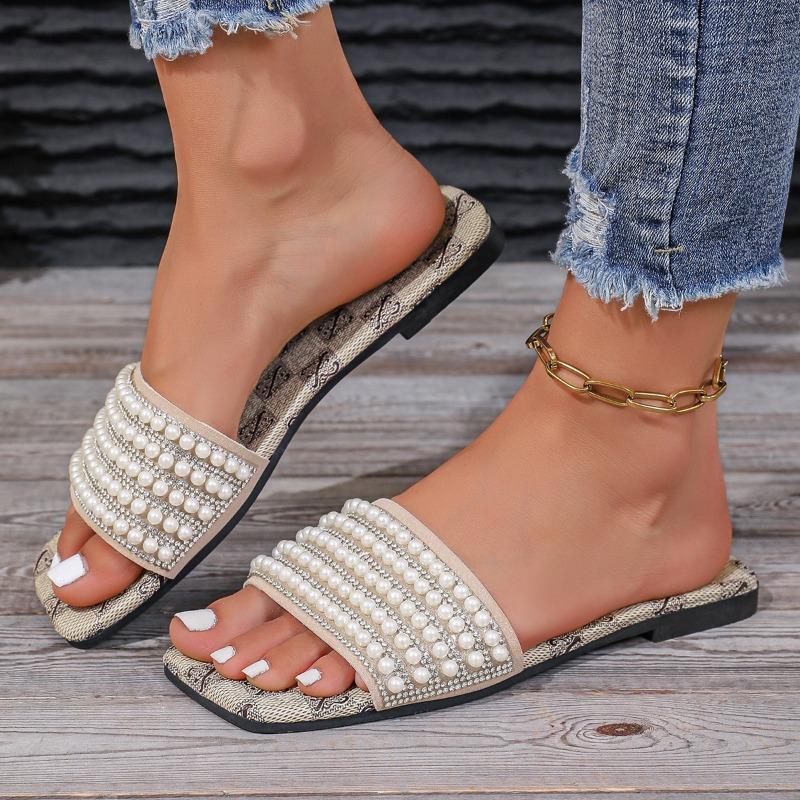 

New Square-toed Flat Casual Slippers for Beach Shoes Women s Shoes and Sandals 36 бежевий