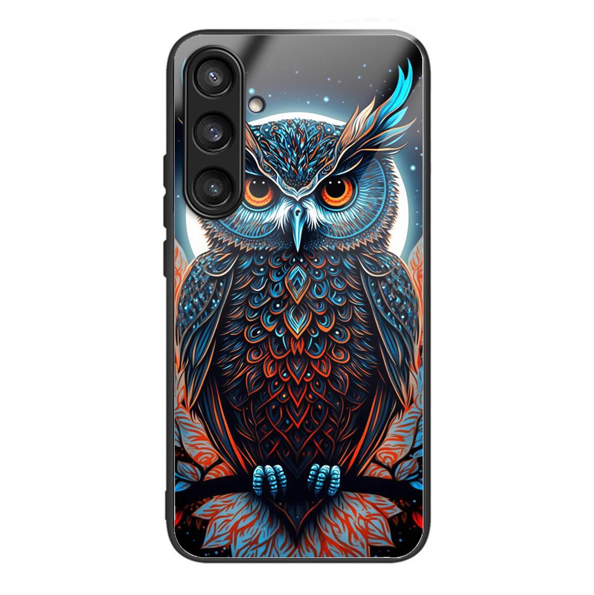 

For Samsung Galaxy S25 Case Tempered Glass Back Cover with Pattern Printing Colored Owl