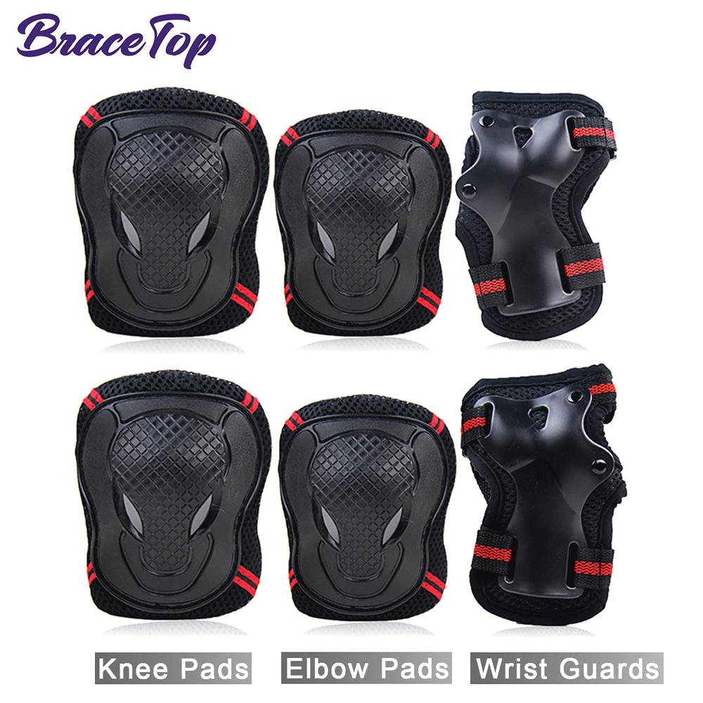 

BraceTop 6 шт./комплект подростков и взрослых наколенники налокотники защита запястья защитное снаряжение для катания на роликах скейтбординга велоспорта спорт S