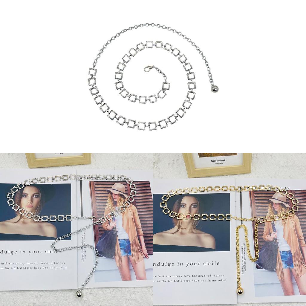 Silver Metal Square Chain Waist Belt For Women Summer Casual Fashion Accessory