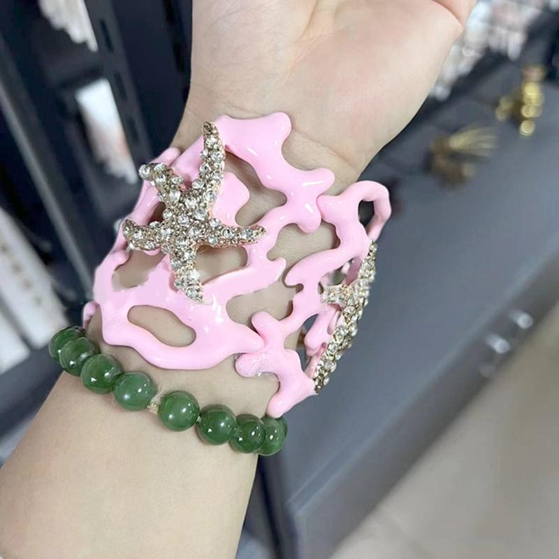 Mehrzweck-Armband mit unregelmäßiger Korallenfeder, stabiler Armreif aus Legierung, verstellbar, Modeschmuck-Accessoire für Frauen