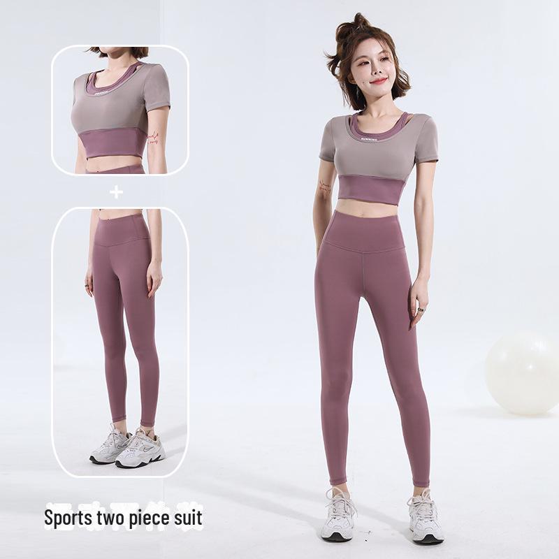 

Новый быстросохнущий костюм Color Match для занятий йогой и пилатесом без бюстгальтера - женский, с короткими рукавами, из двух частей L