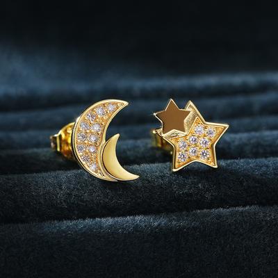 Kleine frische und hochwertige Ohrringe, kreative asymmetrische Stern- und Mond-Ohrringe, Nischen-elegante und modische Ohrringe
