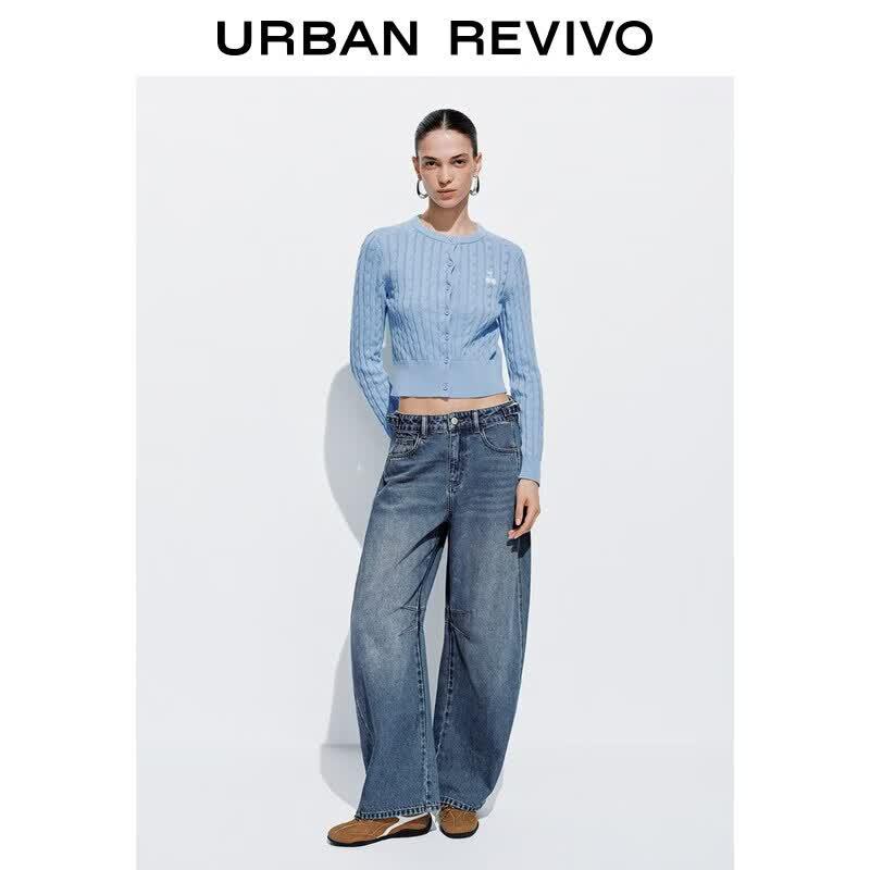 UR Women's Washed Cat Whisker Loose Denim Jeans