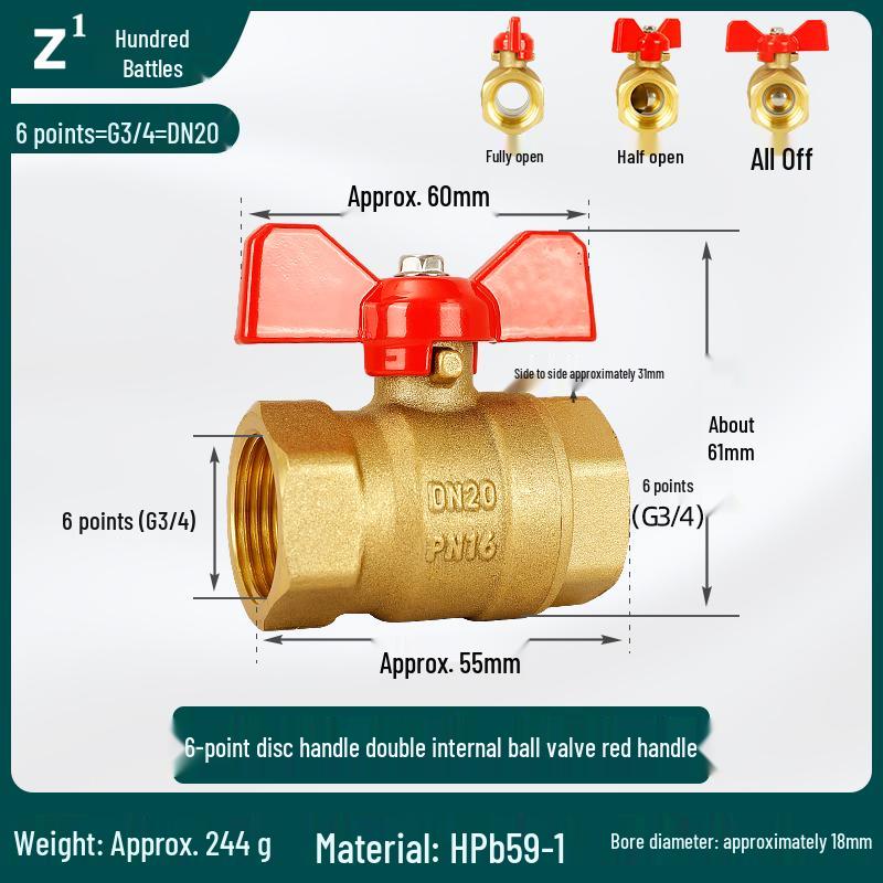 4-6 Point Copper Ball Valve: Internal/External Thread, Straight-Through Water Switch