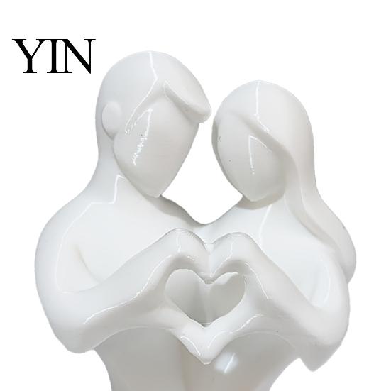 Easy Care Love Ornament 3D Printed Couple Heart Statue, Abstract Minimalist Lovers Embrace Figurine, Romantic Desktop Smooth Curved Lines Art