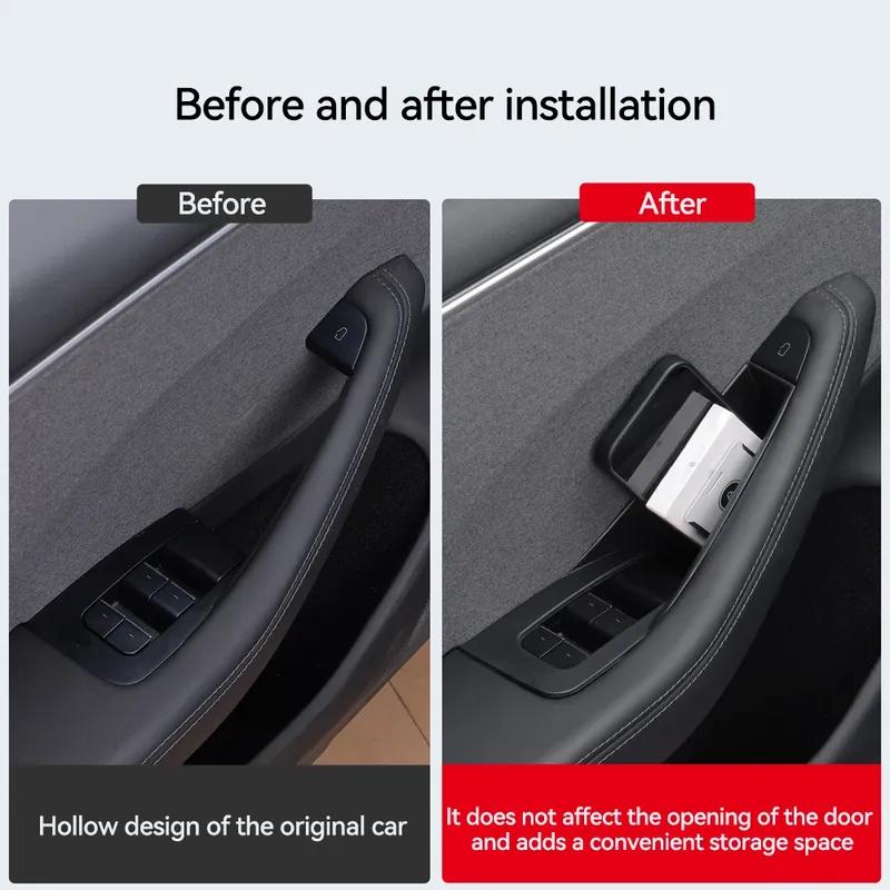 2PCS Door Side Storage Box Car Interior Accessories for Tesla Model3 Y Handle Pocket Armrest Passenger Storage Tray Container