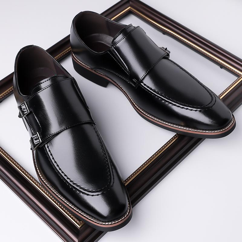 Fashion British Style Men Business Casual Shoes Leather Stitching Oxford Shoes Comfortable Loafers Leisure Walk Male Monk Strap Footwear