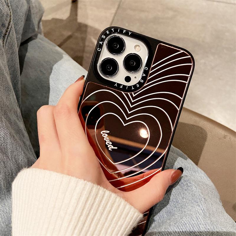 Ins Korea Cute Pink Love Heart Graffiti Mirror Phone Case For iPhone 13 12 11 Pro Max X Xs Max Xr 7 8 Puls Luxury Hard Cover
