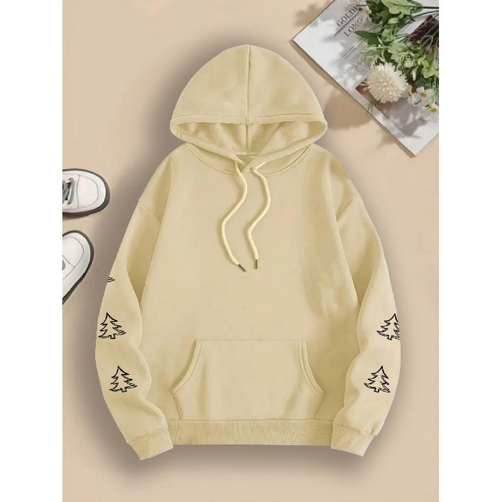 Christmas New Women's Hooded Top, Christmas Tree Print, Minimalist Casual Style, Festive Vibe