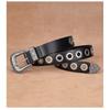 Womens Black Genuine Leather Belt With Carved Buckle Hollow Design Y2K Retro Punk Style No-Hole Waistband Jeans