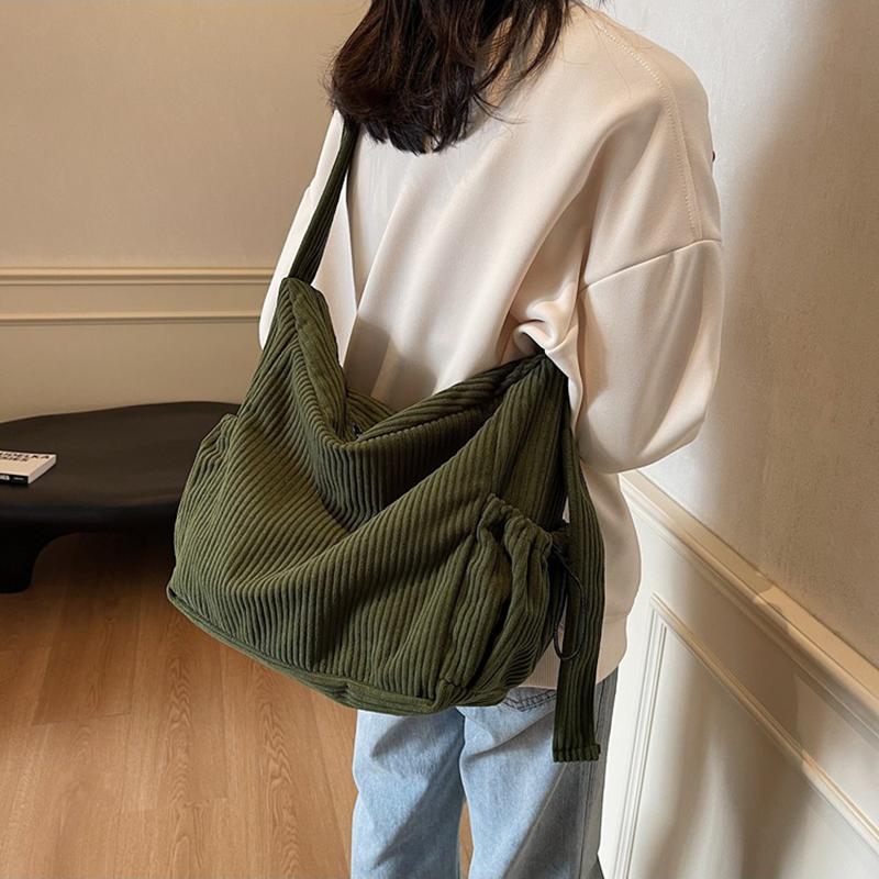 New Fashion Corduroy Women's Large Capacity Shoulder Crossbody Bag Vintage Solid Color Dumpling Hobo Bag for Travel and Daily CLE