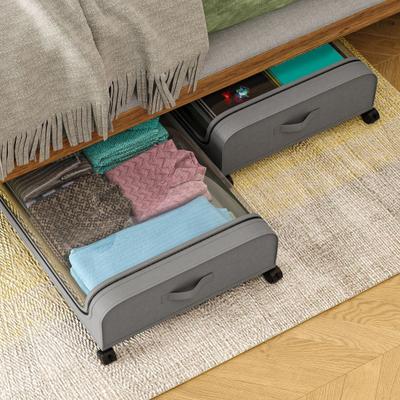 Yousheng Under-Bed Storage Box with Wheels Large Capacity Dustproof Multi-Purpose Storage Container Clothes Toys Organizer with Clear Window
