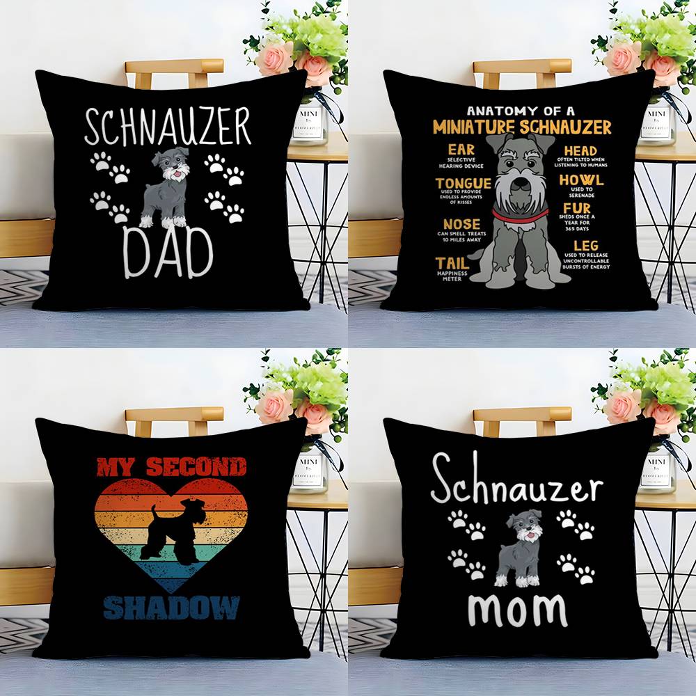 Miniaturschnauzer Hund Kuddfodral Plysch Tyg Mjuk Dubbelsidigt Tryck Hem Soffa Hög Kvalitet Kuddöverdrag Överkast