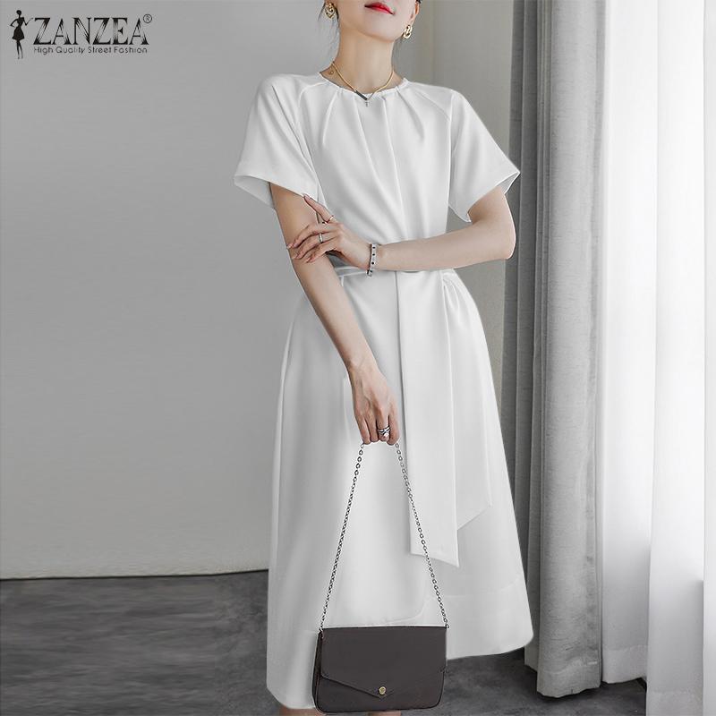 

ZANZEA Женское летнее кафтан с коротким рукавом Элегантное повседневное платье миди