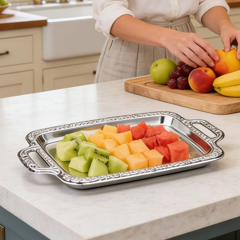 Stainless Steel Bread Tray Metal Food Platter Durable Display Tray Home Decoration