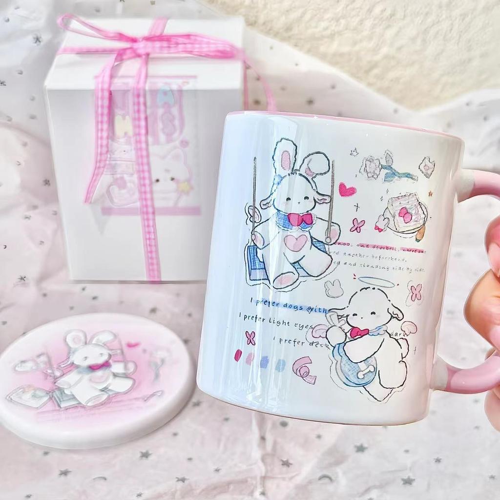 Söt Tecknad Ins Stil och Snyggt Utseende Mugg Tjej Humör Par Vattenkopp Kaffekopp Keramisk Kopp Gåva