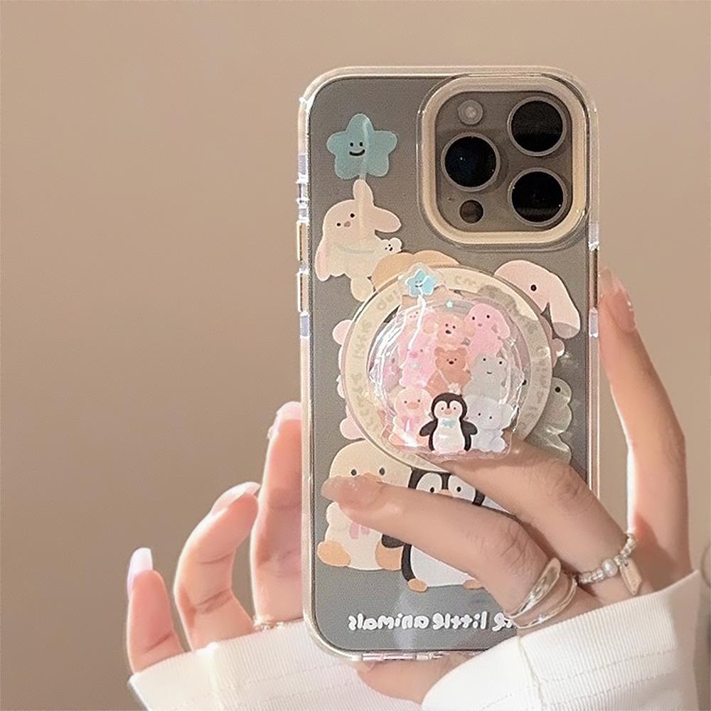 Magnetic Bracket 15Promax Cute Penguin Animal IPhone 16 Mobile Phone Case 14 Suitable for 13 Anti Fall 12 Soft Sleeve