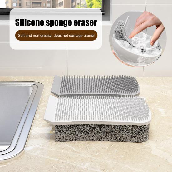 Silicone 3-in-1 Dish Brush Double Sided Cleaning Brush Pots Pans Sinks Odor-resistant Dish Brush Dishwashing Tool