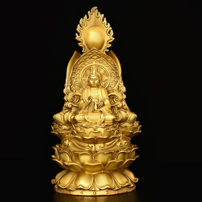 Solid Brass Backlit Three-Faced for Home Living Room Shop Statue Shakyamuni Buddha Ksitigarbha Bodhisattva