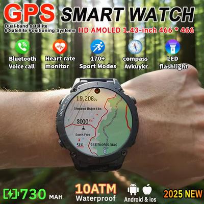 Męski Nowy Zegarek Sportowy Outdoorowy Wojskowy GPS Wodoodporny 10ATM 730mAh Wysoka Bateria Kompas NFC Połączenia HD dla Huawei Xiaomi Watch