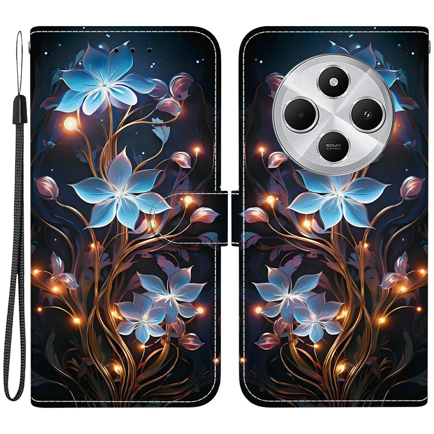 

Phone Case For Xiaomi Redmi 14C 4G/Redmi 14R 5G/Poco C75 4G Pattern Printing Leather Flip Wallet Cover with Lanyard Small Lantern Flower