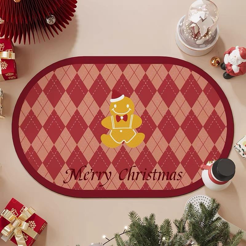 

Главная Ванная комната Нескользящий коврик Туалетная дверь Впитывающий быстросохнущий коврик для ванной Рождественский мягкий ковер для ванной комнаты из диатомовой грязи 40x60cm