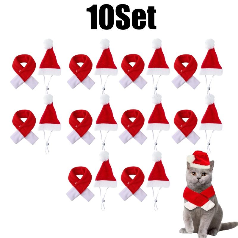 Christmas Hat Scarf Cute Small Dogs Cat Beanie Hat Pet Puppy Adjustable Santaa Hat Xmas Costume Outfit Set for Party Photo Props