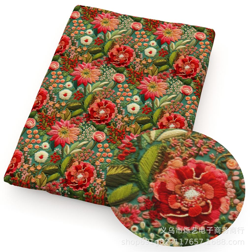 DIY Synthetic Leather Fabric Flowers Florals Printed Imitation Embroidery Faux Leather Shoes Imitation Embroidery