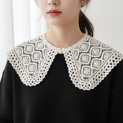 Elegante Capa de Encaje Falso Cuello Capa Calada Chal Tejido Estilo Coreano Envolturas Bufandas de Flor de Ganchillo Accesorios para Bufandas