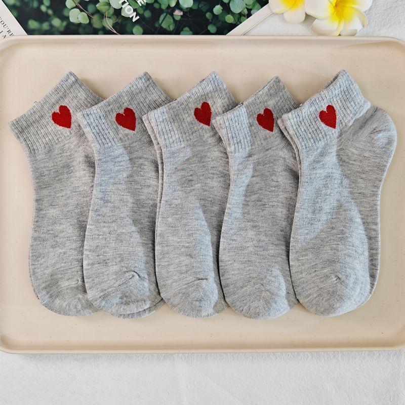 5Pairs Socks Cotton Short Socks Harajuku Novelty Love Heart Pattern Socks Hip Hop Solid Color Cute Socks Black White Sokken Soks