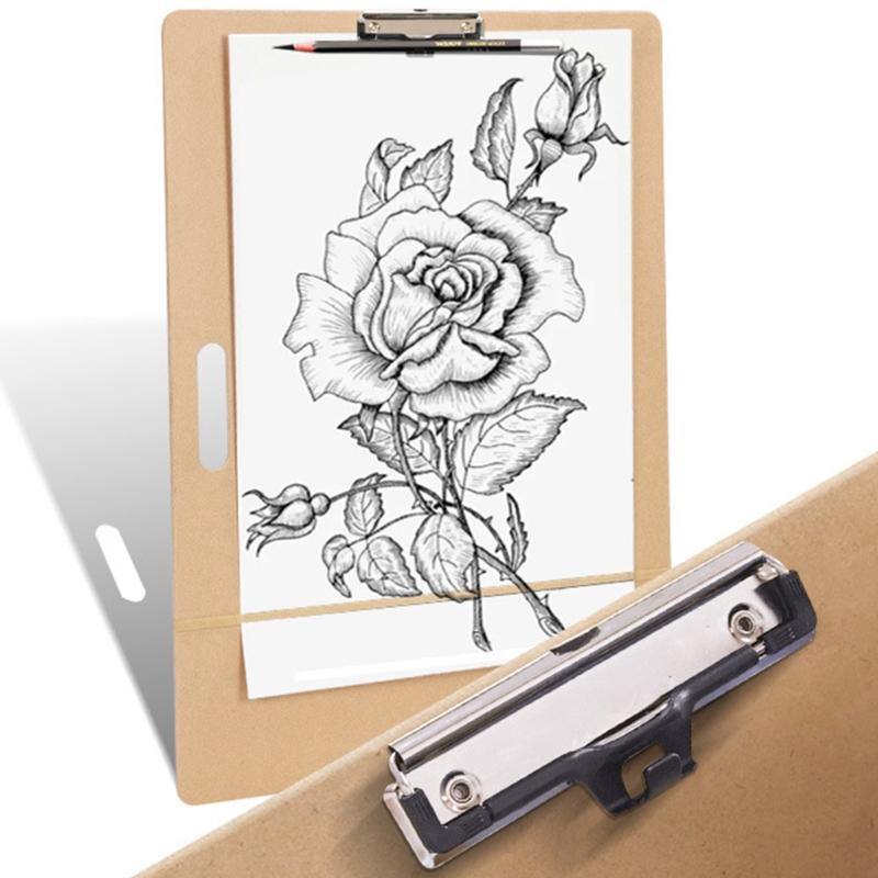 Art Drawing Pad Wood Sketching Board with Metal Clip and Elastic Band for Artist Beginner Sketching Oil Acrylic Painting