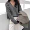 Women's Thick V-Neck Wool Sweater: Velvet, Loose, Casual Knitwear for Autumn & Winter