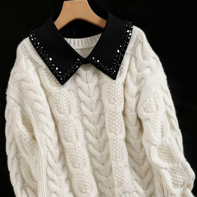 Japanese Style Fake Collar For Shirts Removable Rhinestones Decorated Polyester Fashion Accessory