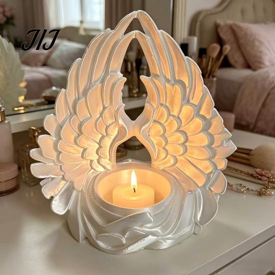 Healing Room Decoration 3D Printed Angel Wings Tealight Candle Holder, Wing Shape Candlestick, Minimalist Desk Accessory Romantic Ornament for Bedroom