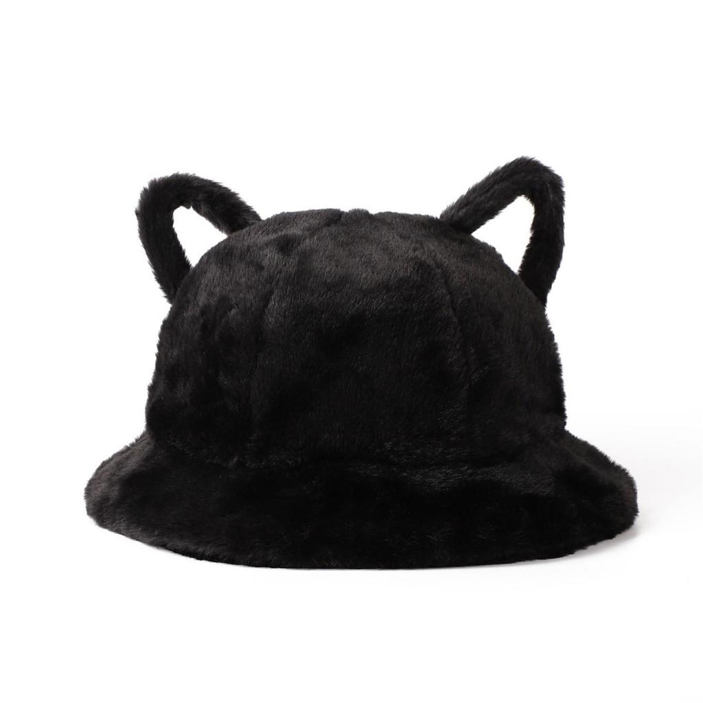 Women's Bucket Hat Winter Cute Cat Ear Plush Fisherman Cap Keep Warm Faux Fur Leopard Bob Cap Female