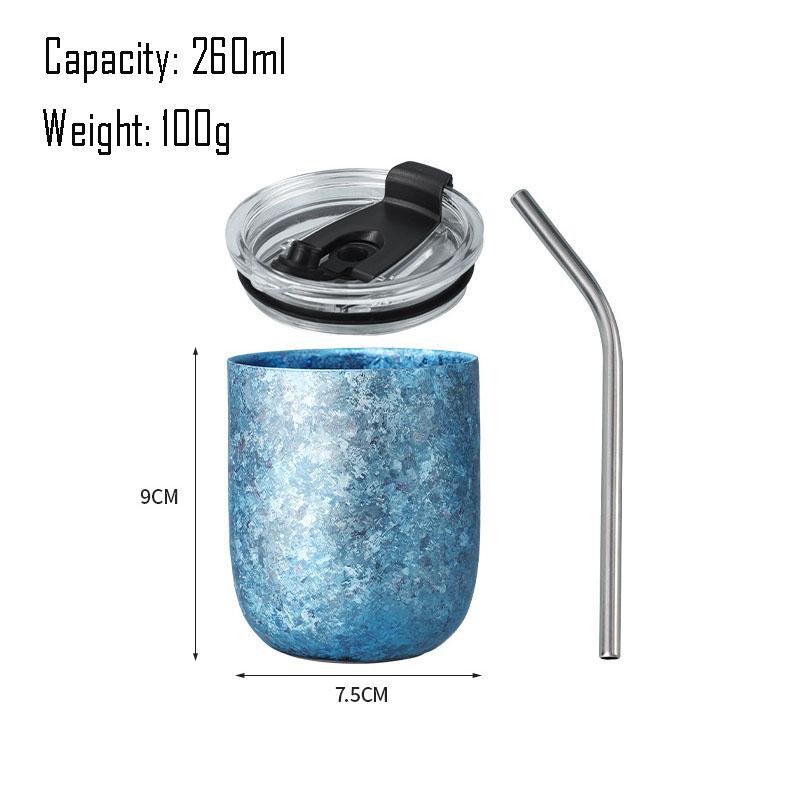 260/360ML Eggshell Beer Mug With Lid And Stainless Steel Straw,Double Layer Pure Titanium,Insulated,Crystal U-shaped Water Cup
